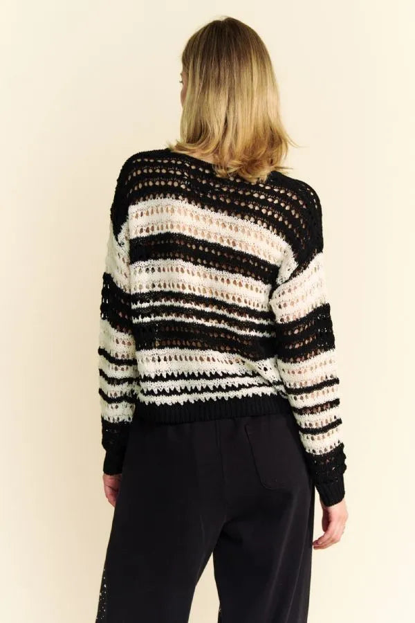 Davi & Dani Contrast Striped Crochet Drop Shoulder Knit Cover Up f2d4515f-ab19-4f3b-91a7-580226c63dfa-Max