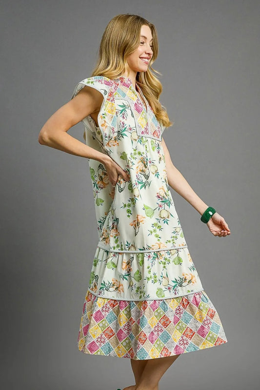 Patchwork Garden Midi Dress