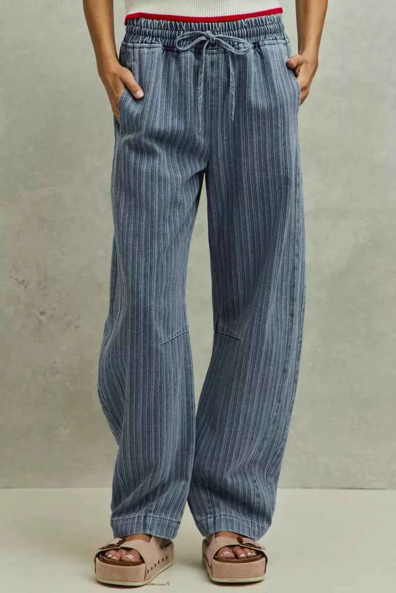 SO ME Stripe Denim Barrel Jeans Drawstring Waistband f2deb6dade7e45fe873874b0b048c421-Max-Origin