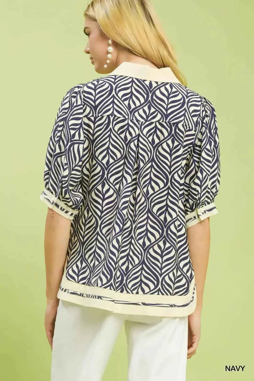 Umgee Geometric Leaf Print Popover Top f2e1c483-425f-4e8c-9b42-c4e5b0c10cfe-Max-Origin