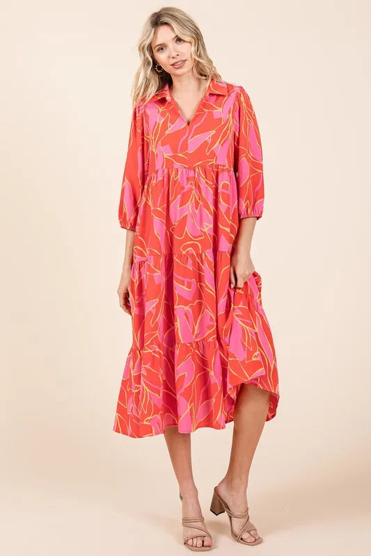 Mittoshop Tiered Printed Collared Neck Midi Dress Coral f2e63dd4-c22d-4e3f-a190-e877c6550fc2-Max