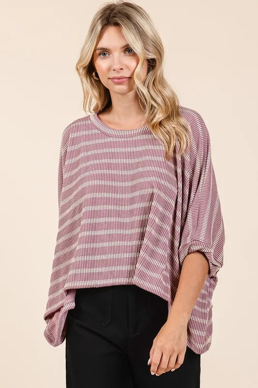 Mittoshop Texture Striped Print Round Neck Dolman Sleeve Top f2ebe5a7-b95c-4cdb-8d48-9a98e4df3516-Max