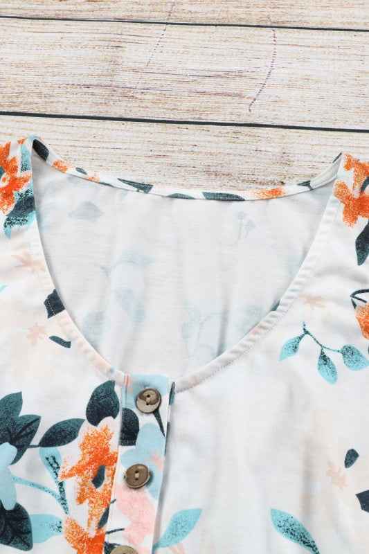 Floral Sleeveless Button Up Waist Mini Dress f2f32689-d0e0-4a7a-97d7-05afaf40a556