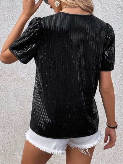 Sequin Round Neck Short Sleeve Top