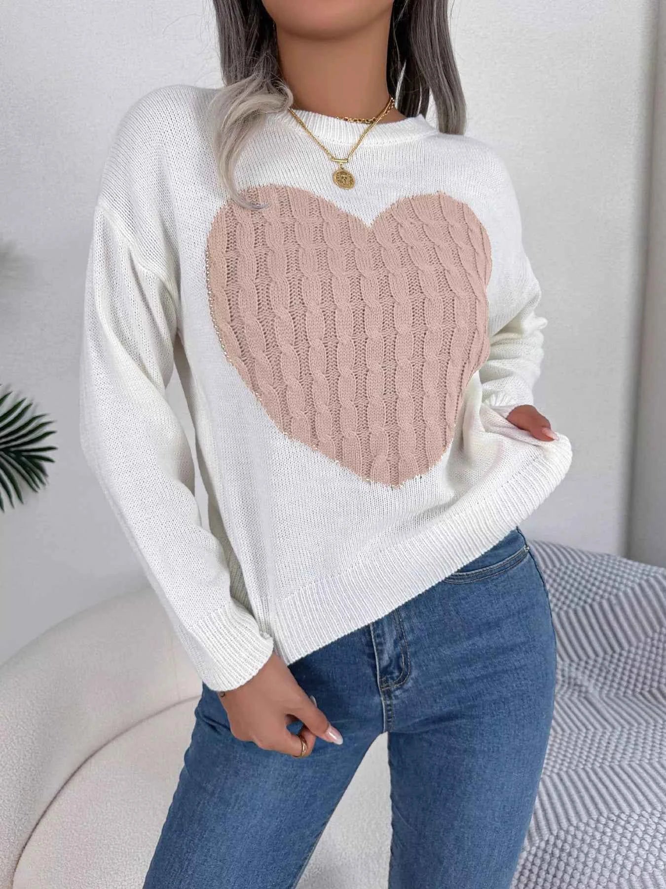 Cable Knit Heart Round Neck Sweater f2f68f6a1cc0449db69a0dbcf77c04e8-Max-Origin