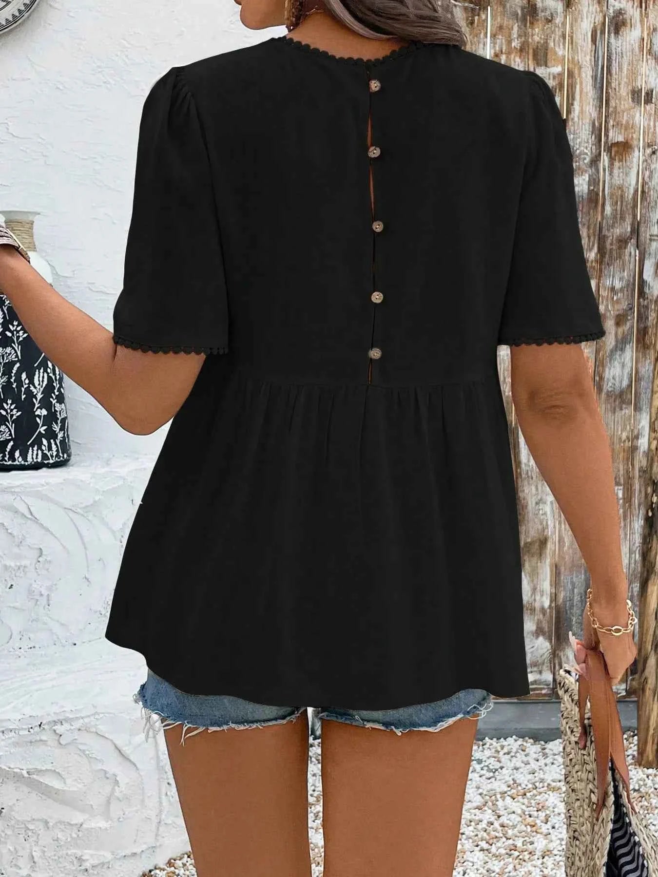 Round Neck Short Sleeve Blouse f2f7c1aba0314492b671bff3e07c52f3-Max-Origin