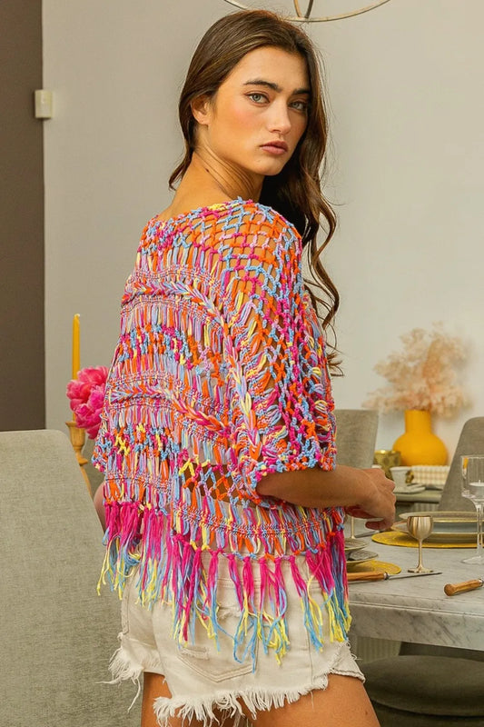 BiBi Openwork Fringed Knit Cover Up f3025859-a912-4960-bd5b-4344adfc13e1-Max