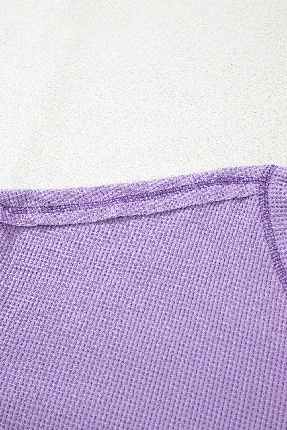 Blue Exposed Seam Drop Sleeve V Neck Waffle Textured Top f3049e8c82b690a8