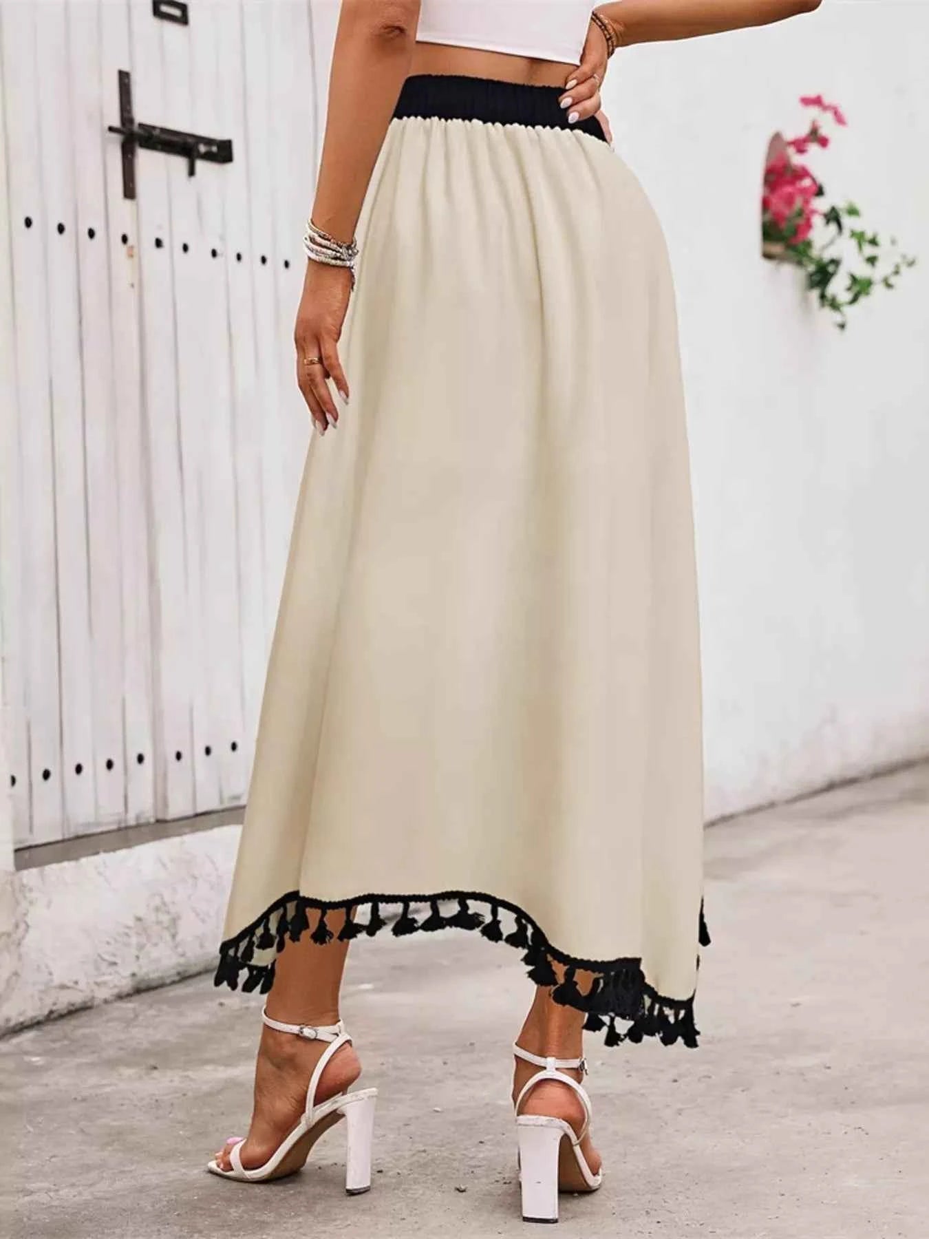 Tassel Trim High Waist Skirt f30ceaf31ee540c7acc042571eba96bb-Max-Origin