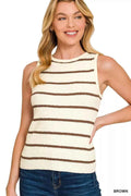 Zenana Round Neck Stripe Knit Tank Top BROWN f31035026ca142a5b5be53b7df0eb0c1-Max-Origin