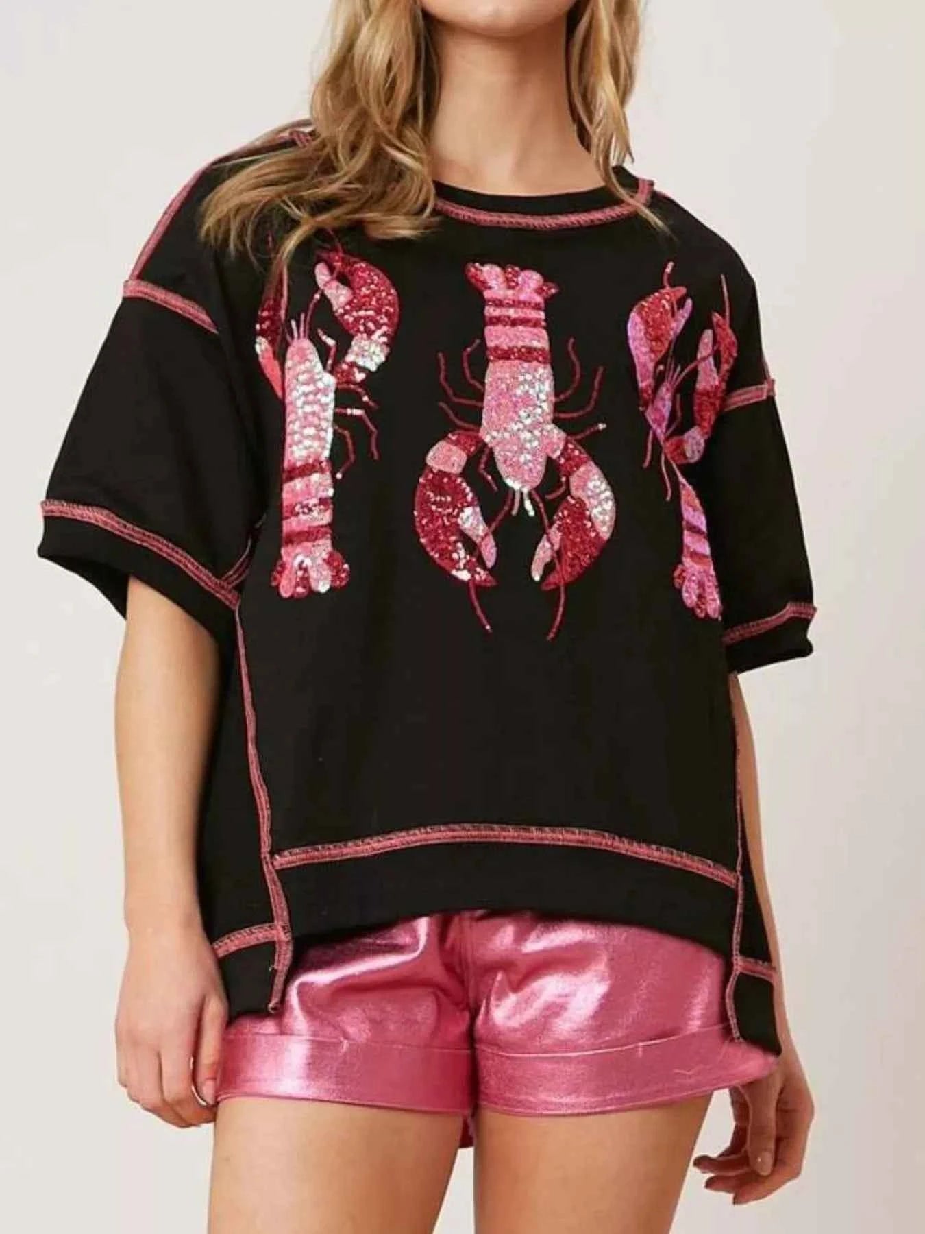 Sequin Lobster Half Sleeve T-Shirt f310bae8-c16d-4327-ba00-8412135d073c-Max-Origin