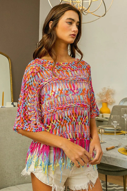 Openwork Fringed Knit Cover Up f310f3ad-fb18-43a5-b7f5-f1211f3fd105-Max