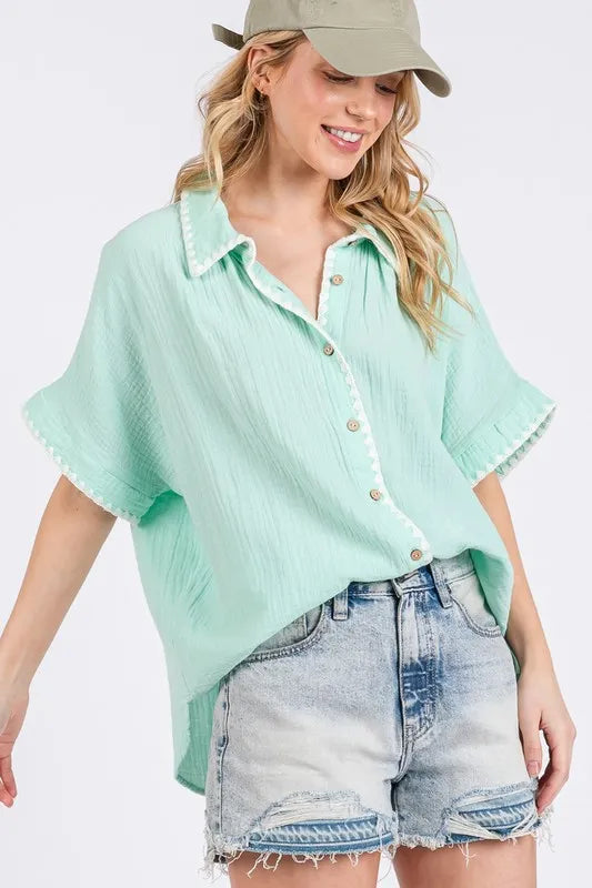 SAGE+FIG Boho Contrast Zigzag Trim Gauze Button-Up Shirt f3164ff7-3c1c-4035-a581-0a701eacebbf-Max