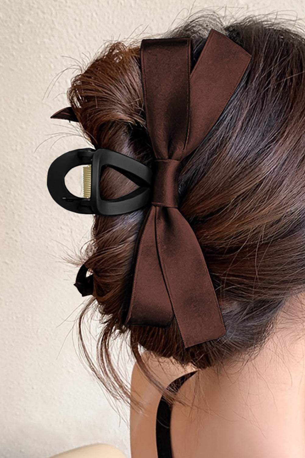 Light French Beige Solid Color Ribbon Bow Decor Hair Clip Coffee ONE SIZE plastic f31f216211fddb69