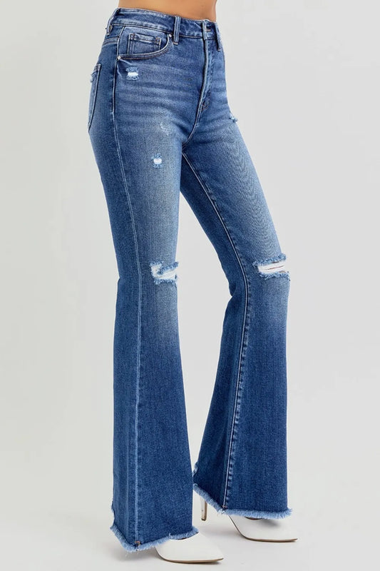 Full Size High Rise Distressed Raw Hem Flare Jeans f3249063-1e97-4033-ba46-75afb80eba2c-Max