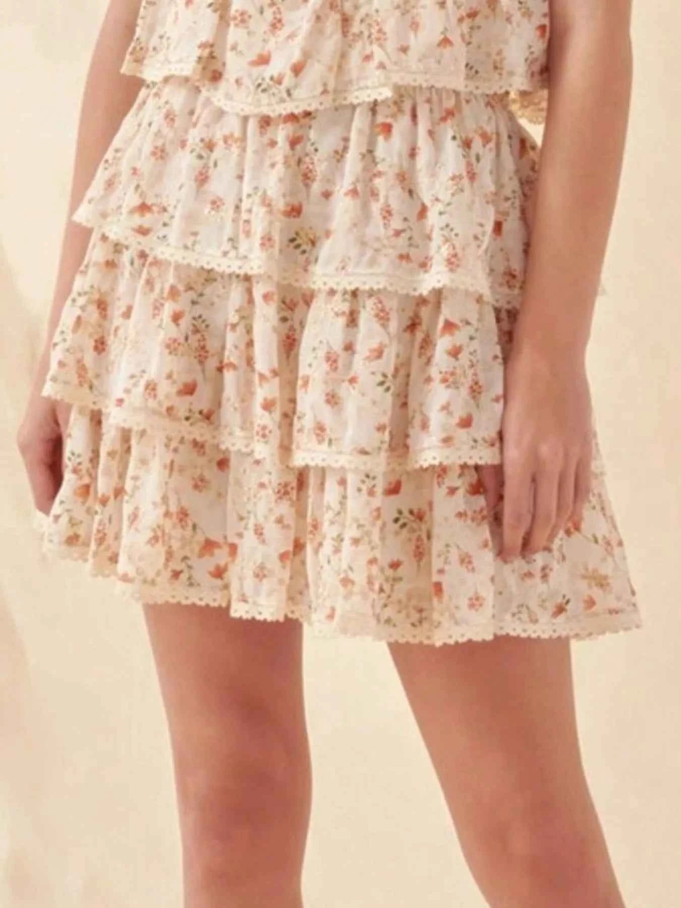 Floral Layered Ruffle Mini Skirt Apricot f32bdb0d-a4c5-43ce-95fa-760090b2883d-Max-Origin