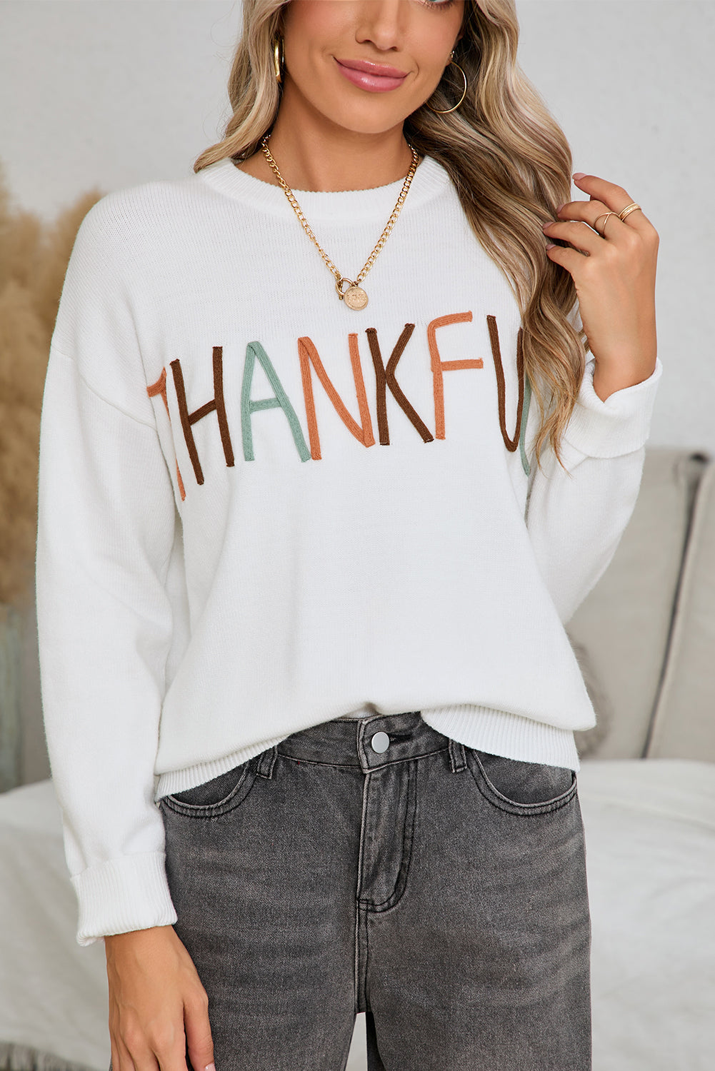 White Thankful Ivory Embroidered Sweater f32d95ad079c768b