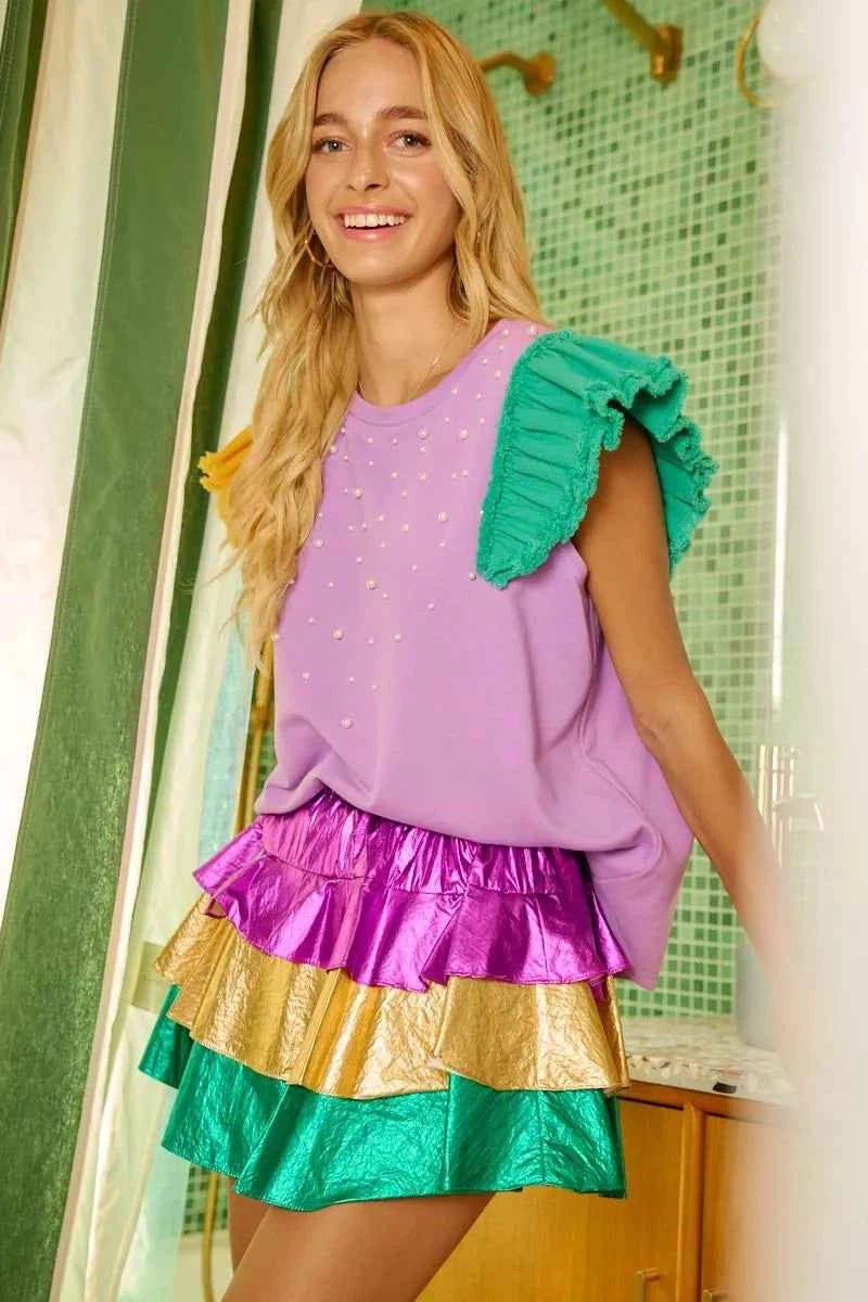 BiBi Mardigras Theme Frayed Edge Ruffled Top f32e2a55eaf140929c3390145e201bb0-Max-Origin
