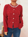 Pearl Detail Button-Front Cardigan Red One Size f3321f09edf14e46a2ee0a0513a87f9e-Max-Origin