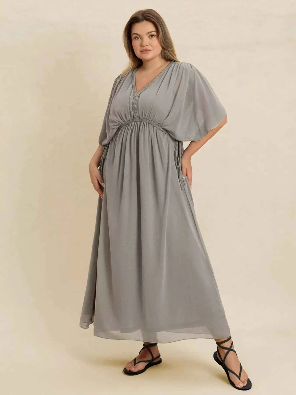 Plus Size V-Neck Flutter Sleeve Dress f3378391-8ed7-4184-aa21-26a7e90300df-Max-Origin