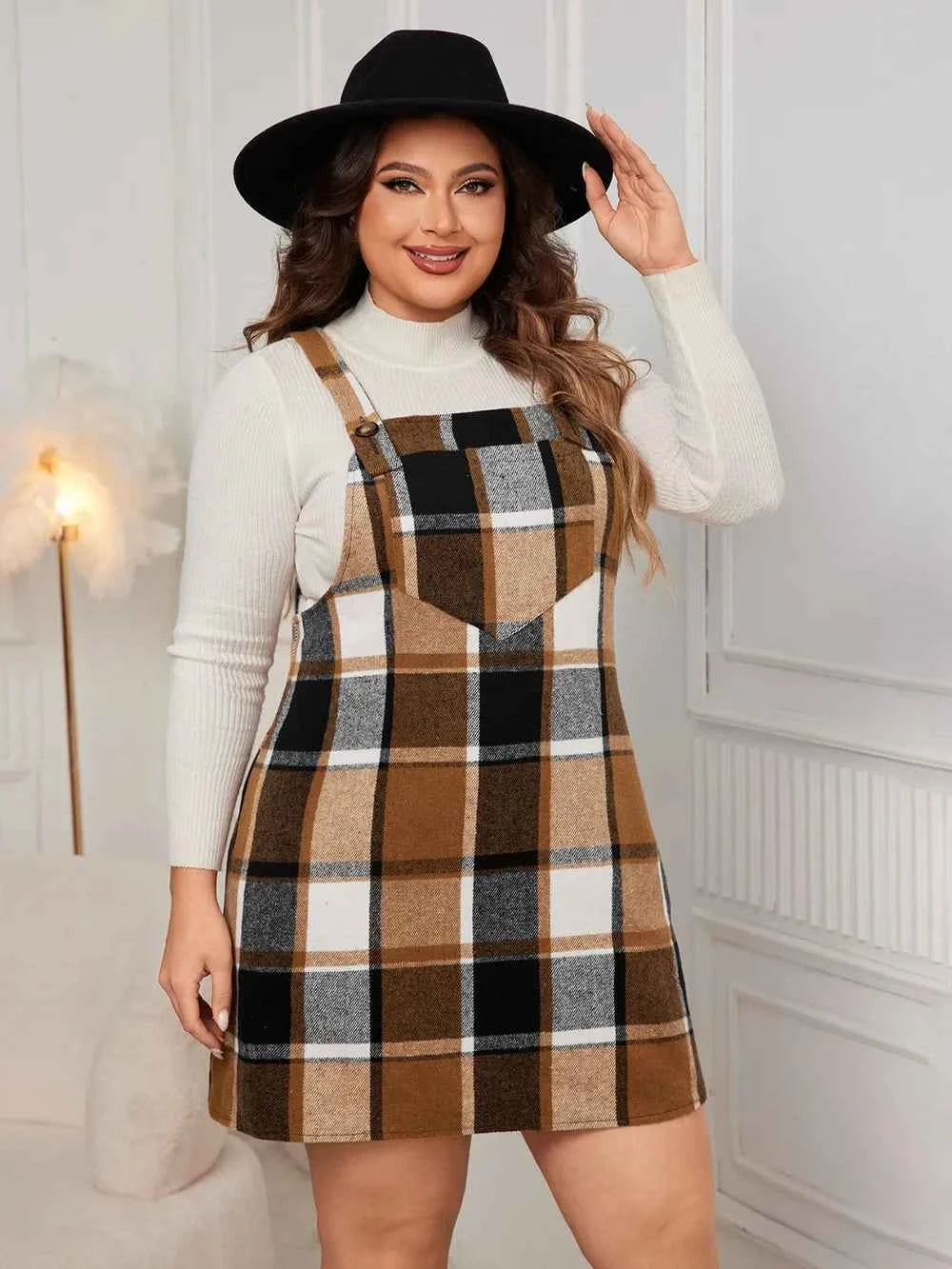 Honey Plus Size Plaid Wide Strap Overall Dress f3385cb7-8519-4cb2-af20-9943071727cf-Max