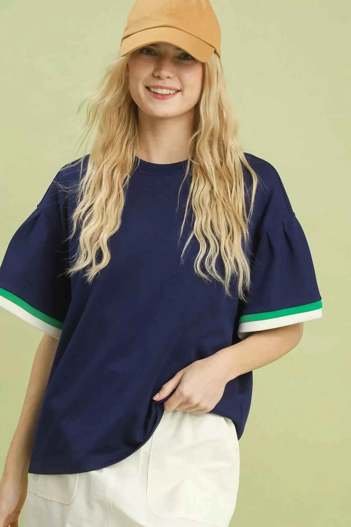 Umgee Contrast Trim Bell Sleeve Top NAVY f3491b4f-9f91-4e3f-9a07-717c9e7f5965-Max-Origin