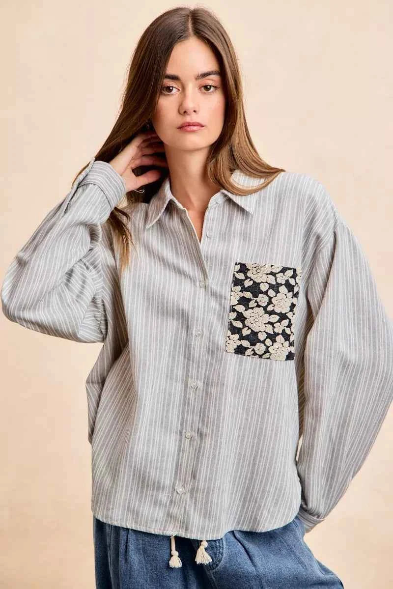 BiBi Flower Jacquard Knit Patch Pocket Stripe Shirt f34de92084ef40bb89d81a58d0247ae4-Max-Origin