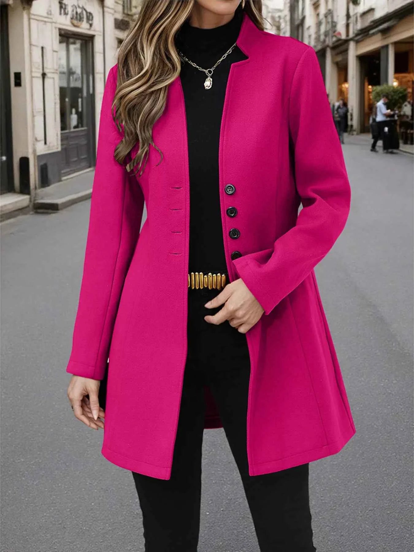 Button Up Long Sleeve Coat Hot Pink f3599fc5995e4c3f9894ca674677b9f4-Max-Origin