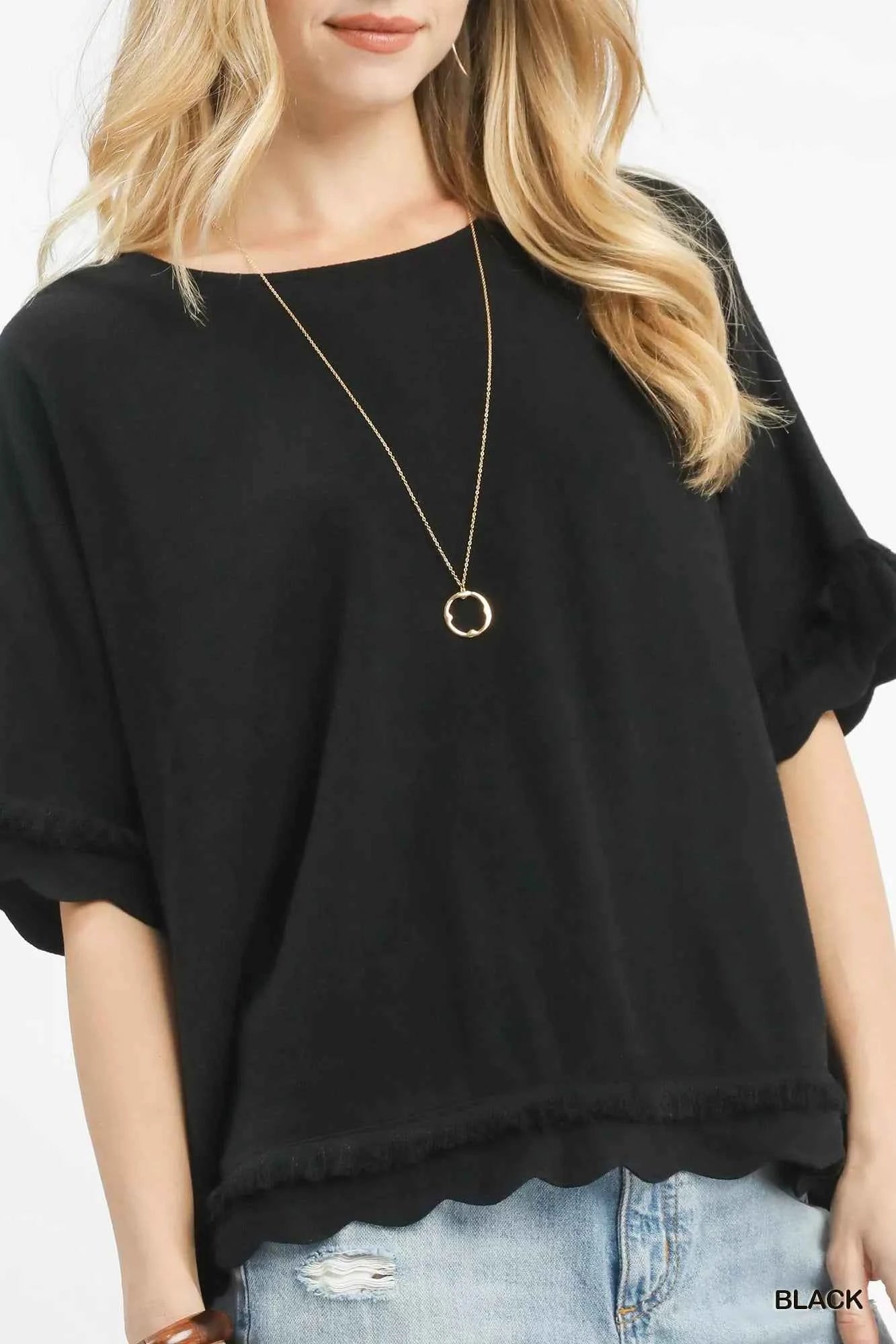 Linen Frayed Hem Scallop Edge Top f3668fb0-276f-49f7-9d86-0561e0022dbe-Max-Origin