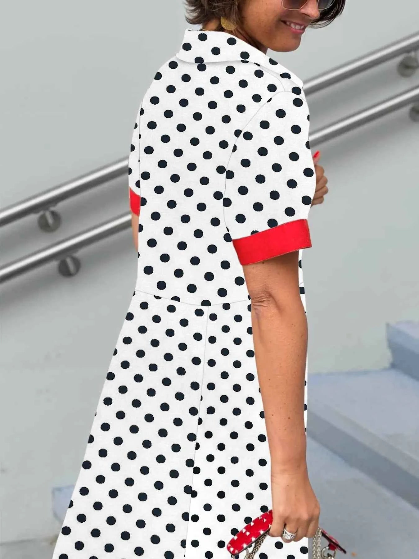Polka Dot Short Sleeve Maxi Shirt Dress f36b74b9-4c56-4487-9375-842b1c26aaeb-Max-Origin