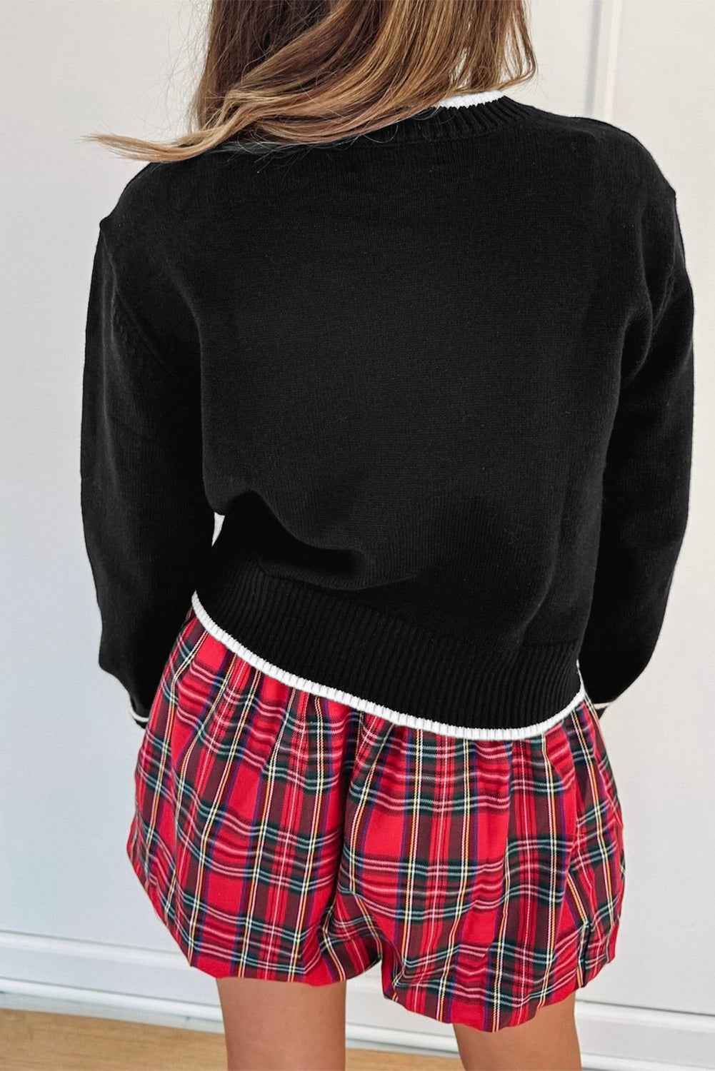 Black Contrast Trim Big Bow Accent Cropped Sweater f36d9dcff188d330