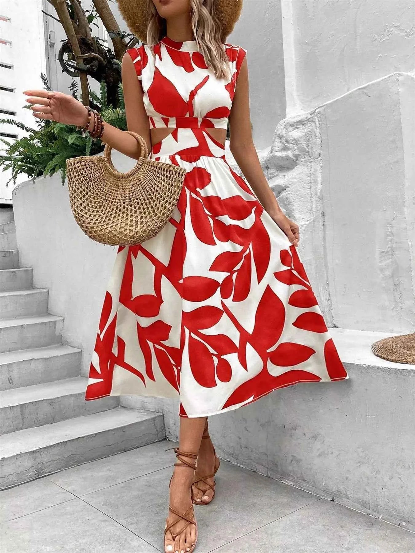 Cutout Printed Sleeveless Dress Red f378e1df-b8d1-481c-84a6-6b1d61e0d4d7-Max-Origin