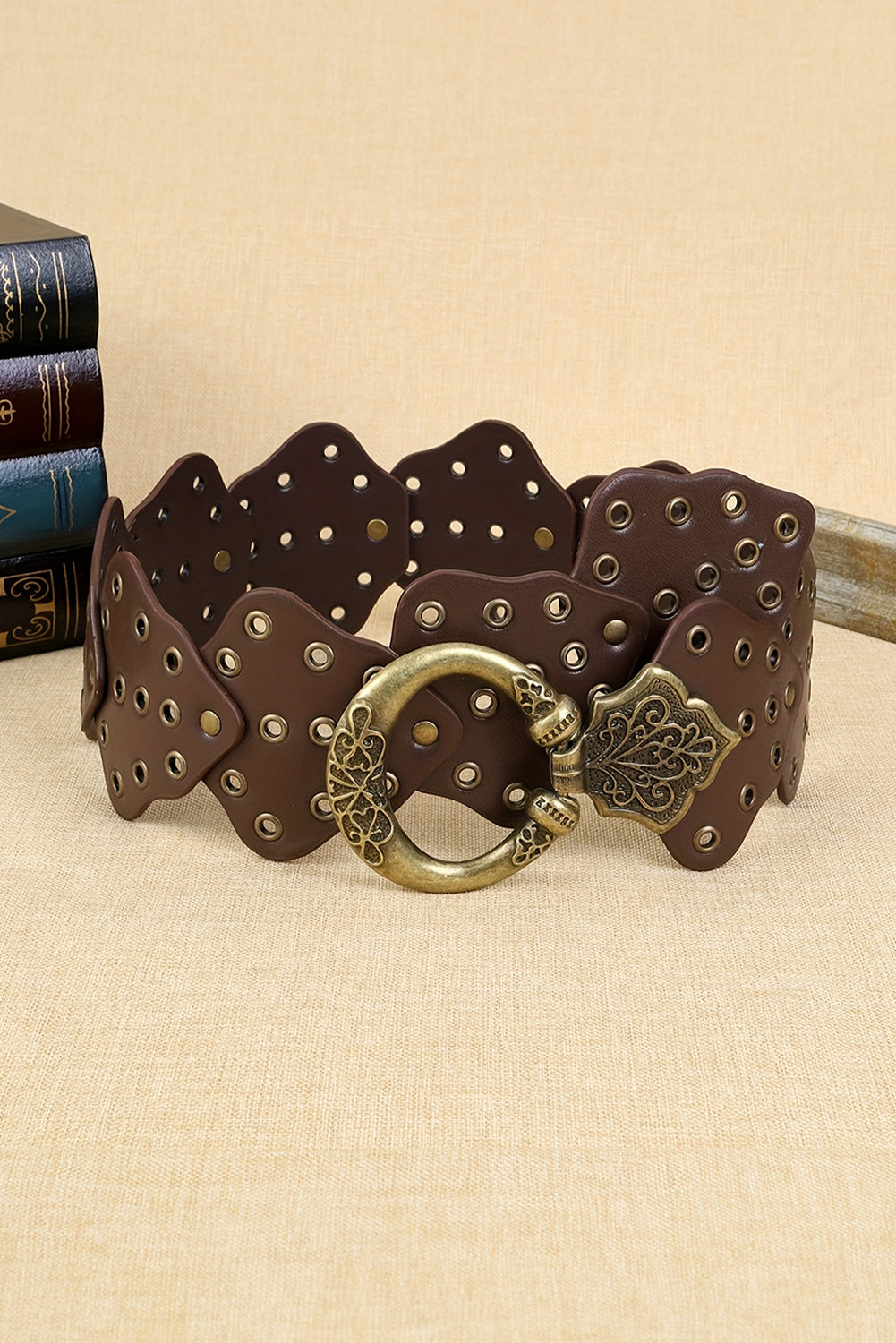 Chestnut Retro Hollow Disc Wide Belt f37c753167b02d25