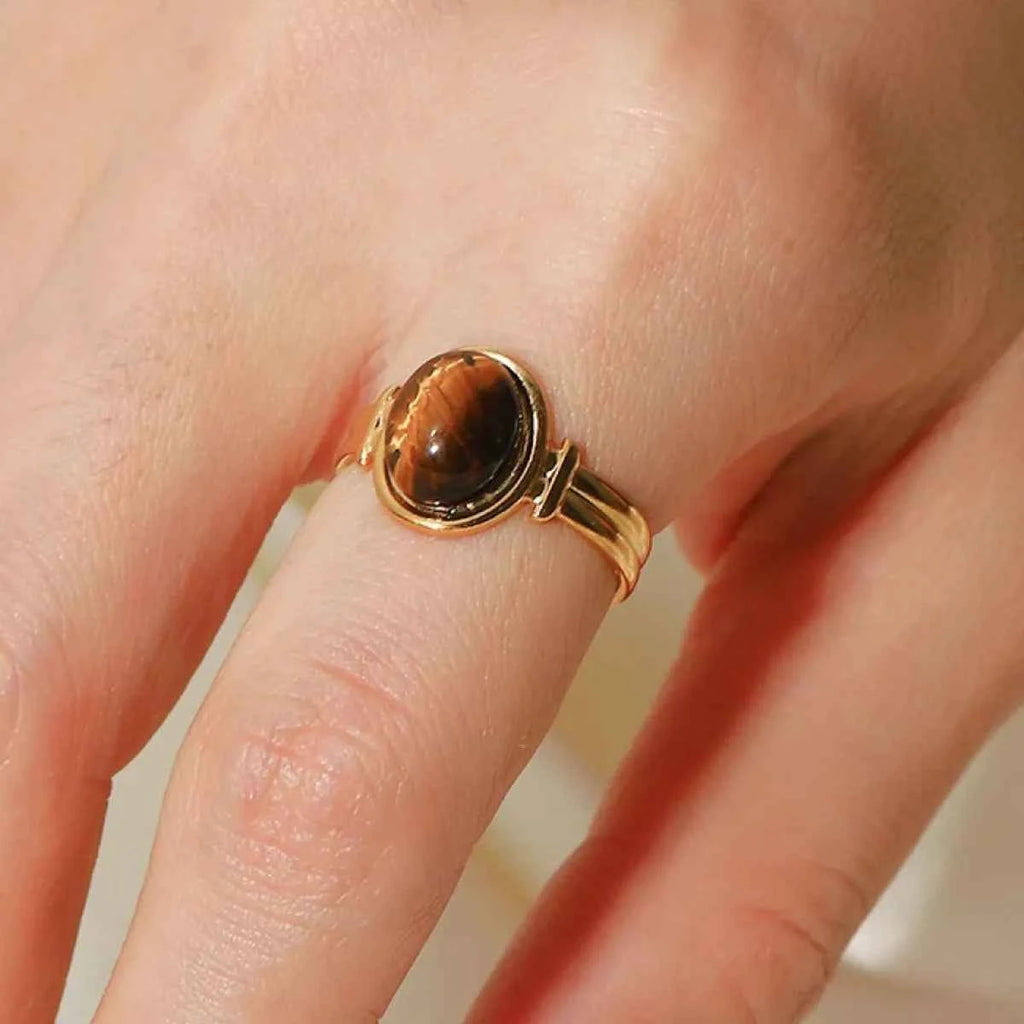 Vintage Natural Stone Gold Plated Adjustable Ring f37ebf2e-2378-49be-84c5-b9d8868fd8fb-Max-Origin