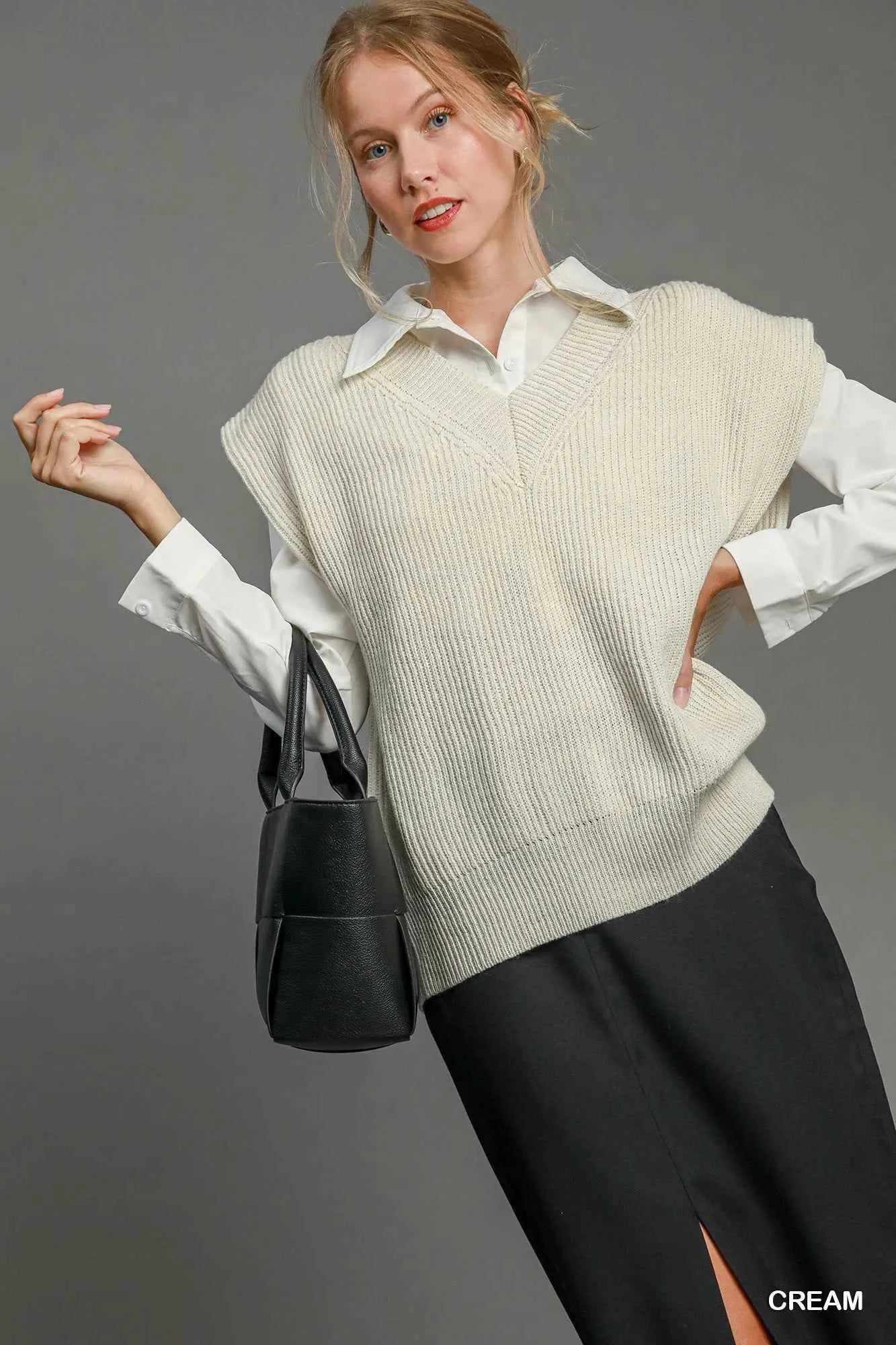 Oversized V Neck Vest f383975c-f8b1-4350-b39c-58ce846cc55c-Max-Origin