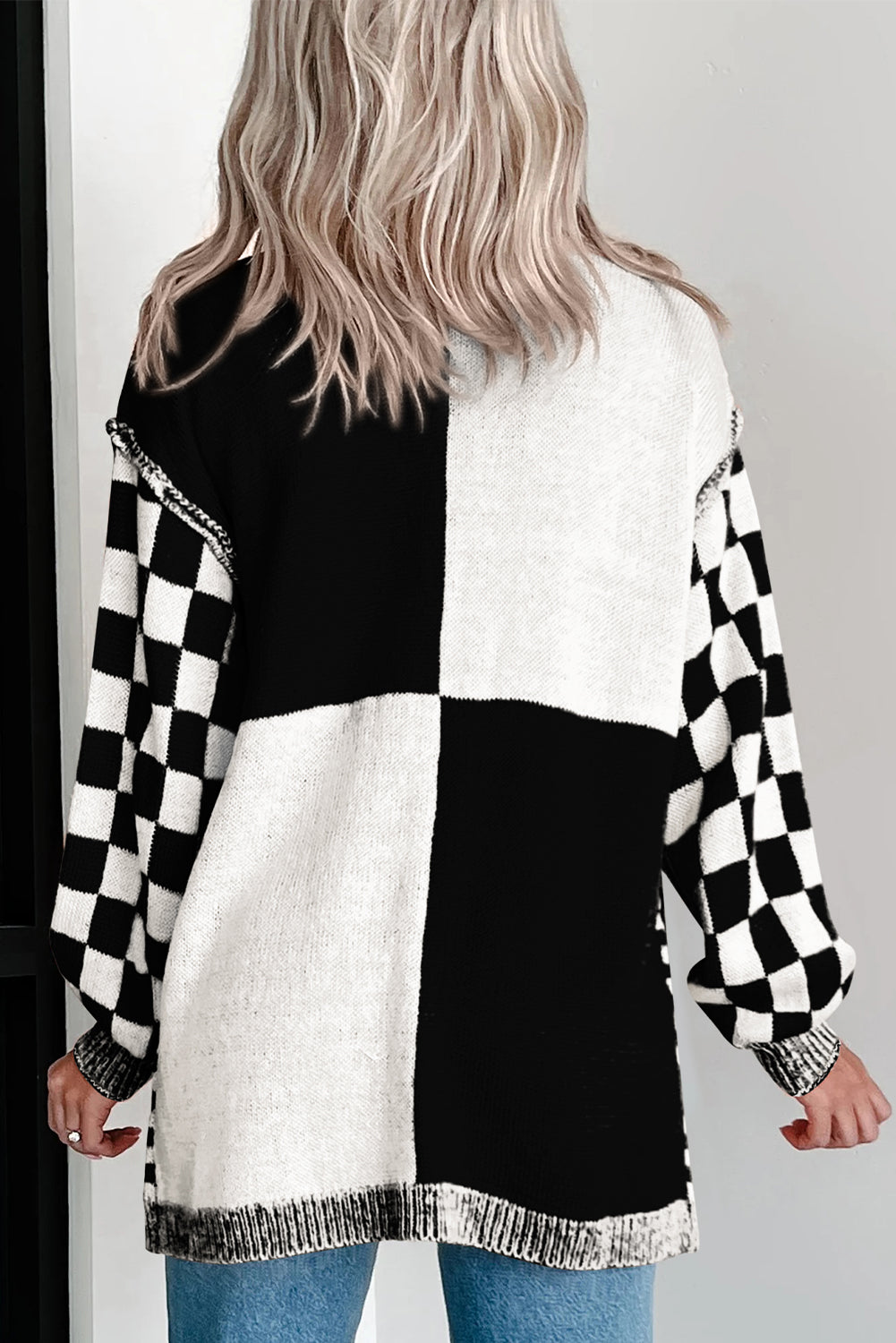 Orange Checkered Open Front Drop Shoulder Cardigan f386c50289e4f928