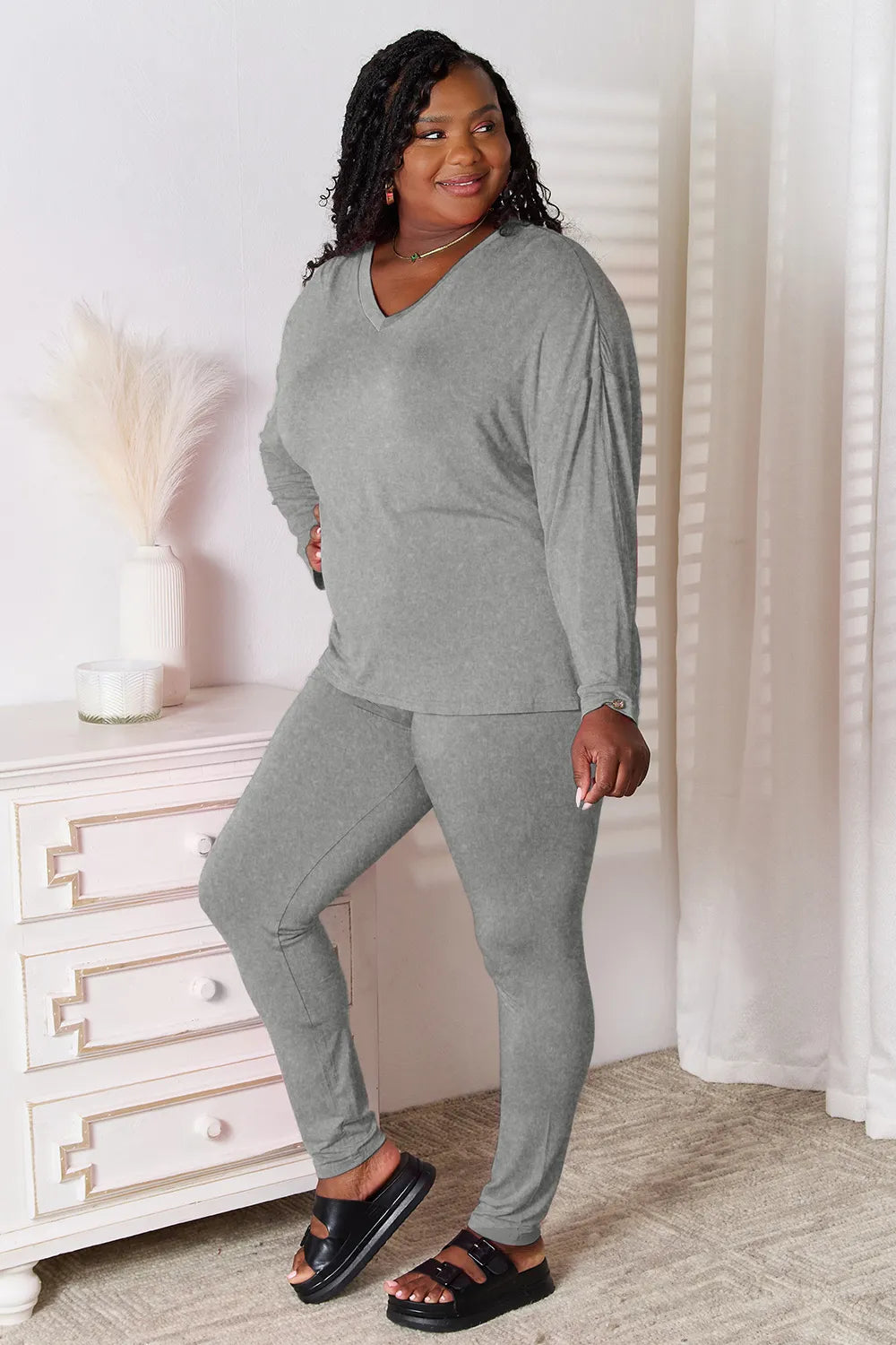Basic Bae Bamboo Full Size V-Neck Long Sleeve Top and Pants Lounge Set f38a82b8-b238-4c4f-8e6e-81349f88b888-Max