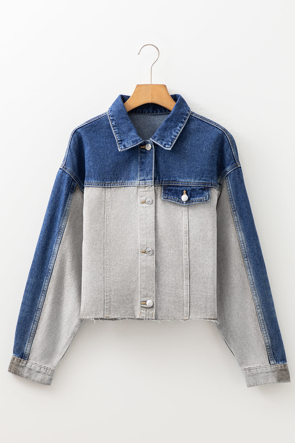 Dusk Blue Patchwork Flap Detail Distress Denim Jacket f38b6492fa34075f