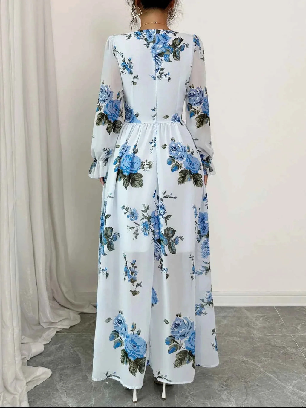 Floral Flounce Sleeve Maxi Dress f38b6c15-304a-4c8e-a301-f8469cfbab2a-Max-Origin