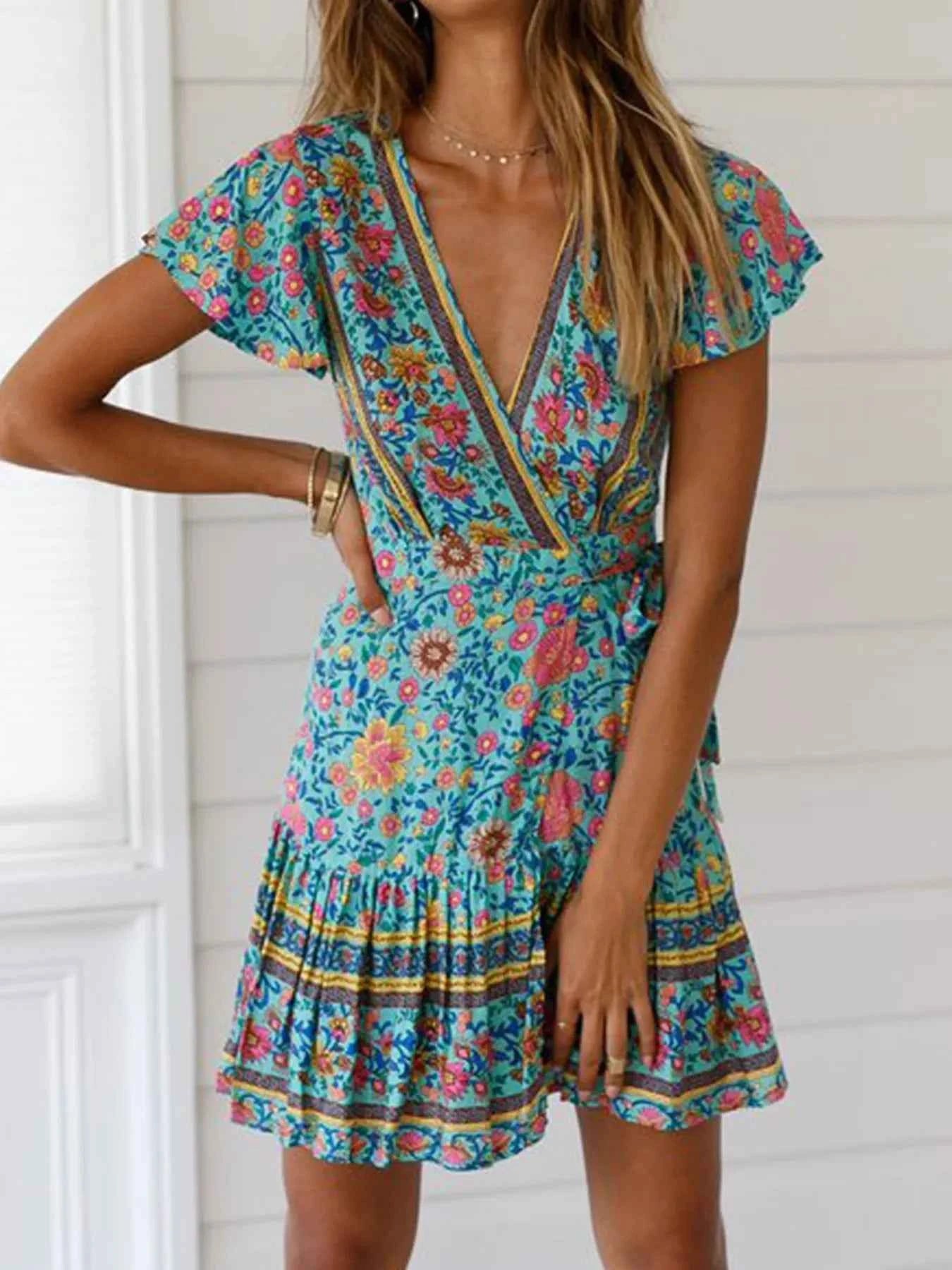 Surplice Flutter Sleeve Mini Dress Turquoise f38f2166e2014f4f8cde43655b5c7ab7-Max-Origin