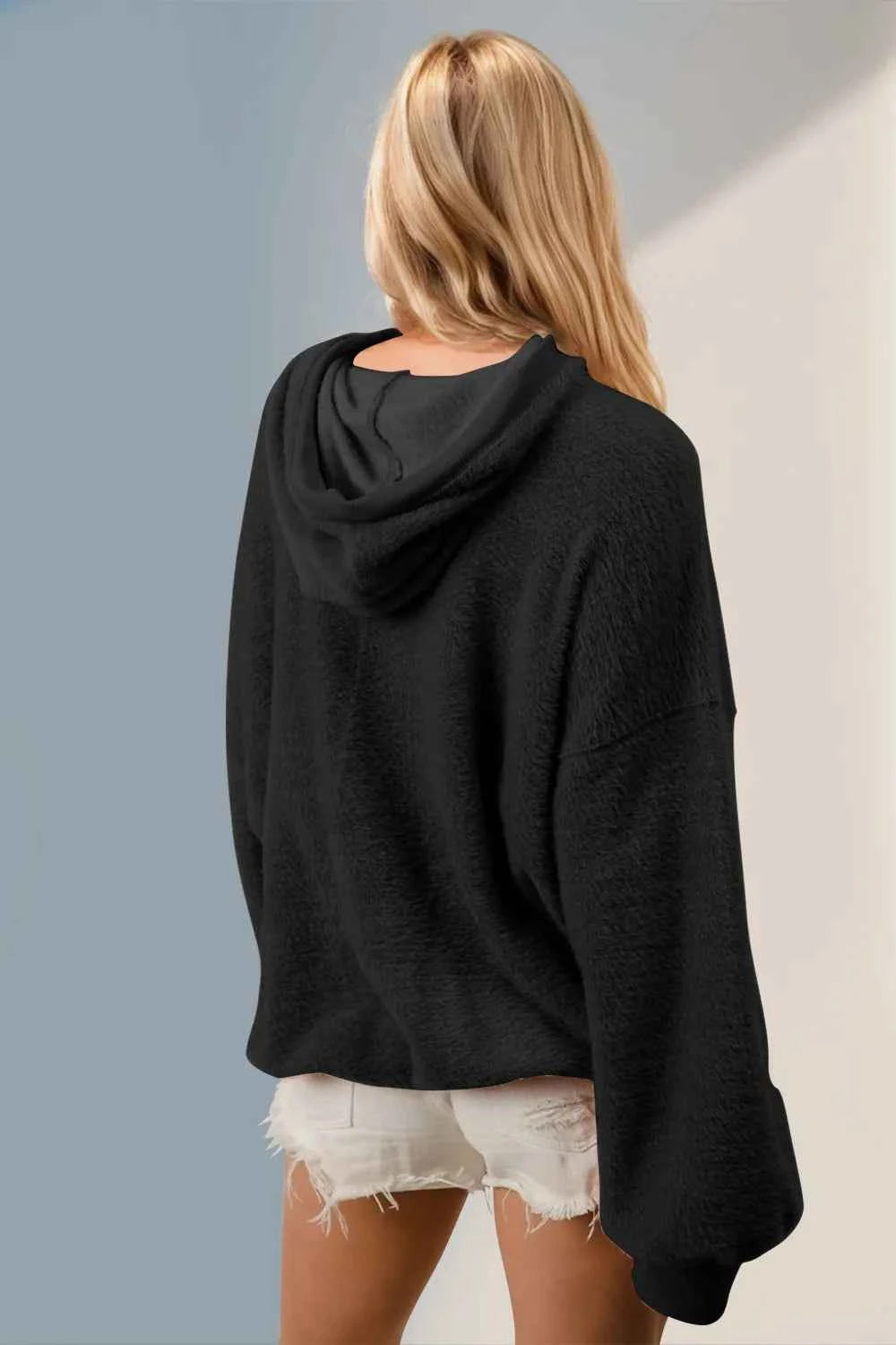 Double Take Full Size Half Zip Long Sleeve Hoodie with Kangaroo Pocket f392e43a-6729-491f-8b7e-18864604726e-Max