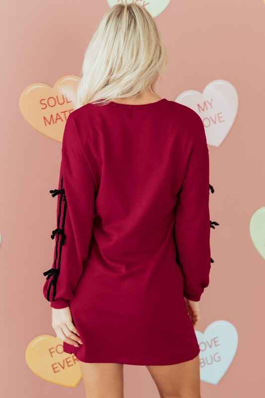 Valentine Bow Tie Long Sleeve Sweatshirt Dress f394e8b1-2239-45ec-b07c-efb450edb28f