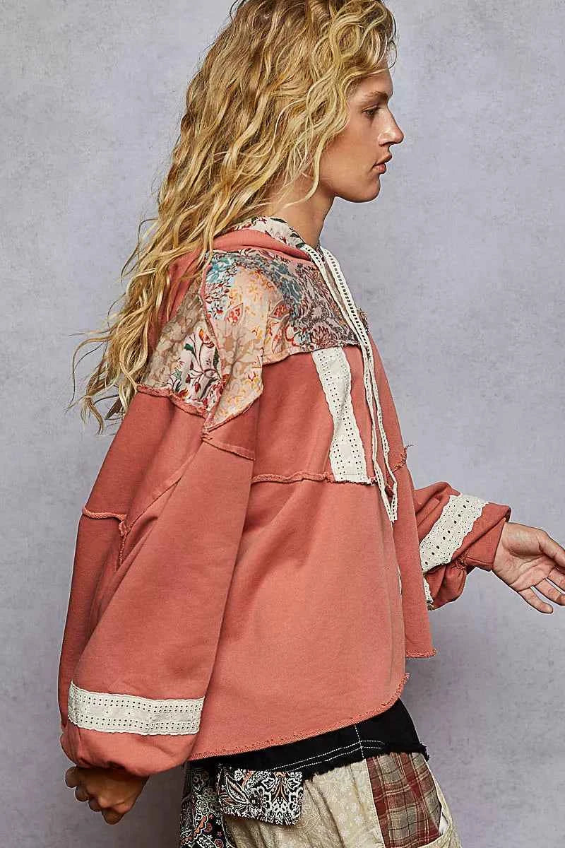 POL Drawstring French Terry Hoodie with Gauze Print Patch f397196b-4c7f-40b3-af2f-fafb6b45560d-Max-Origin