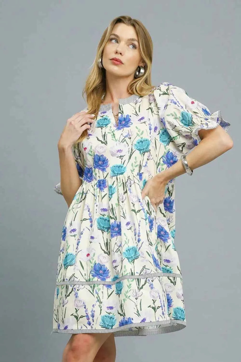 Umgee BabyDoll Floral Striped Hem Mini Dress f39d521b-3736-440b-8299-04e11356e874-Max-Origin