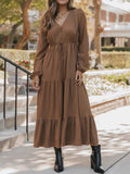 V-Neck Balloon Sleeve Tiered Dress Taupe f3a2ec8e-6fd8-499b-a923-a6e58d26e848-Max-Origin