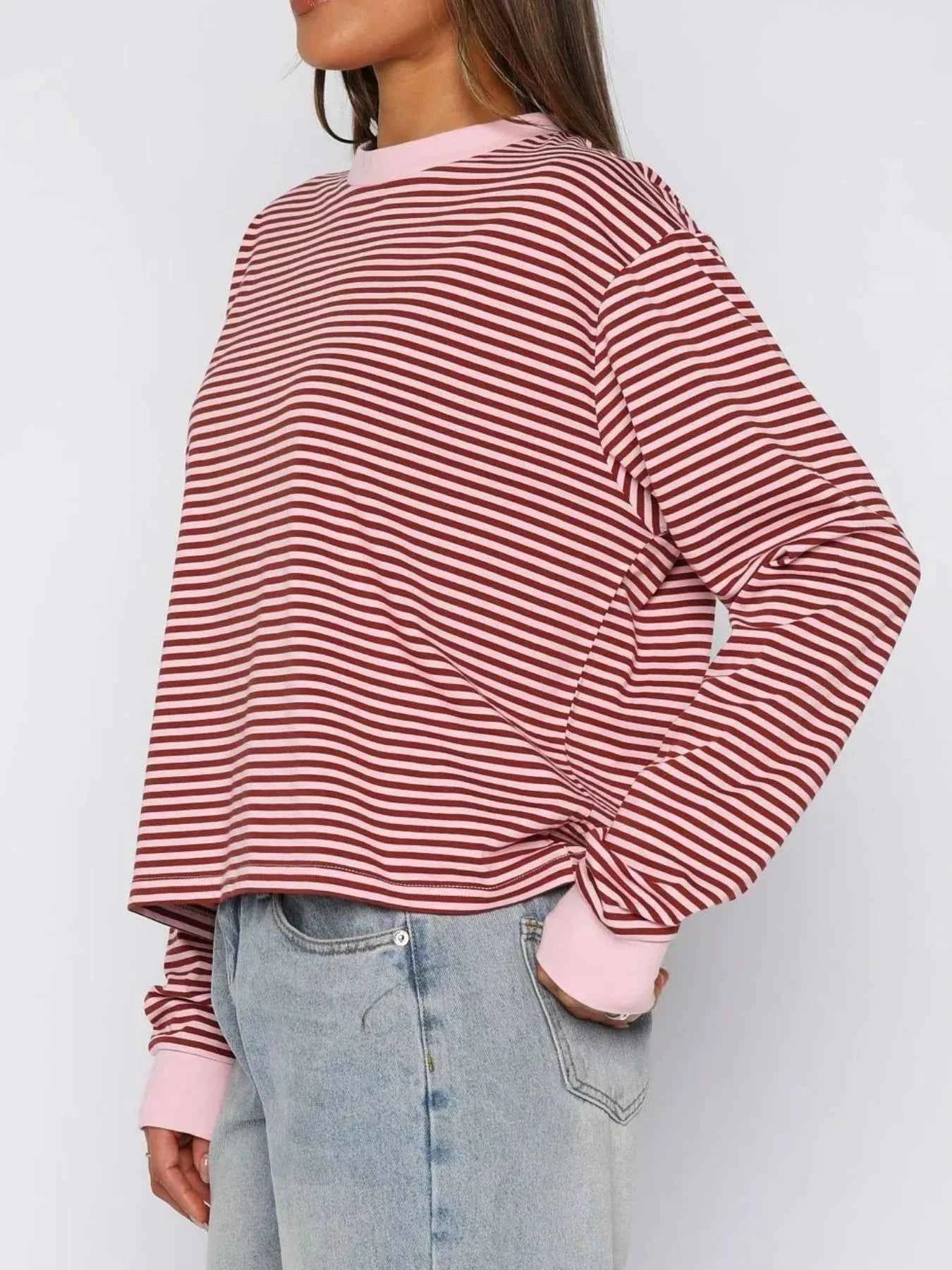 Striped Oversized Round Neck Sweatshirt f3a34ce0-8026-45e1-a663-1b812a3d3857-Max-Origin