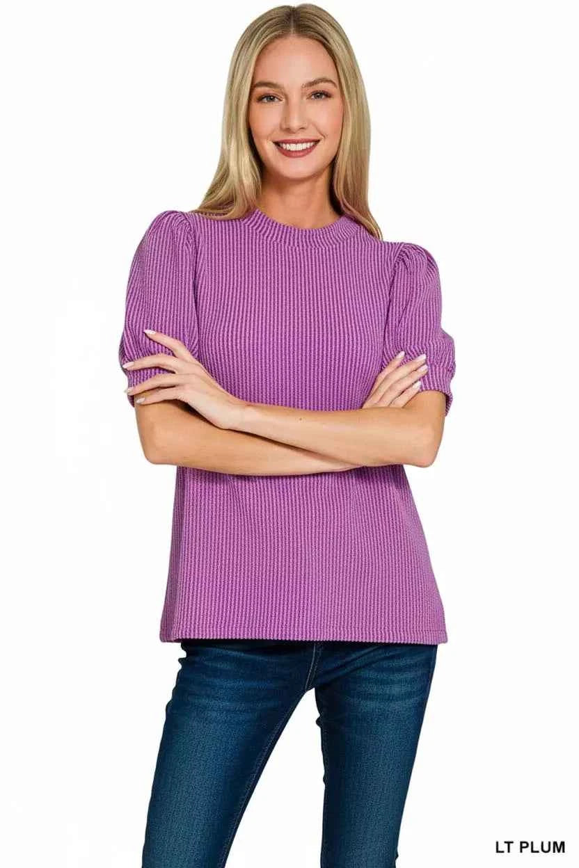 Zenana Raised Rib Puff Sleeve Top f3a947fd-8cdb-4582-aa6e-6dbd1c94c554-Max-Origin