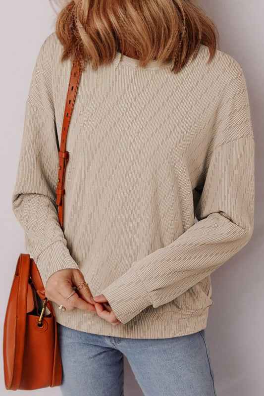 Solid Textured Long Sleeve Top Straw Yellow f3ac0159-c7fd-4404-adf3-24427dd4a905
