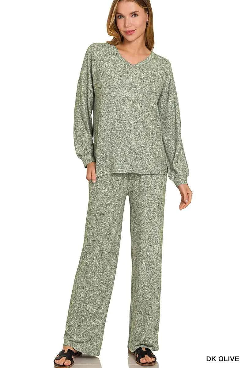 Zenana Soft Melange Long Sleeve Tee & Pants Set DK OLIVE f3af8069cb374c3797daf25a1922dd8f-Max-Origin