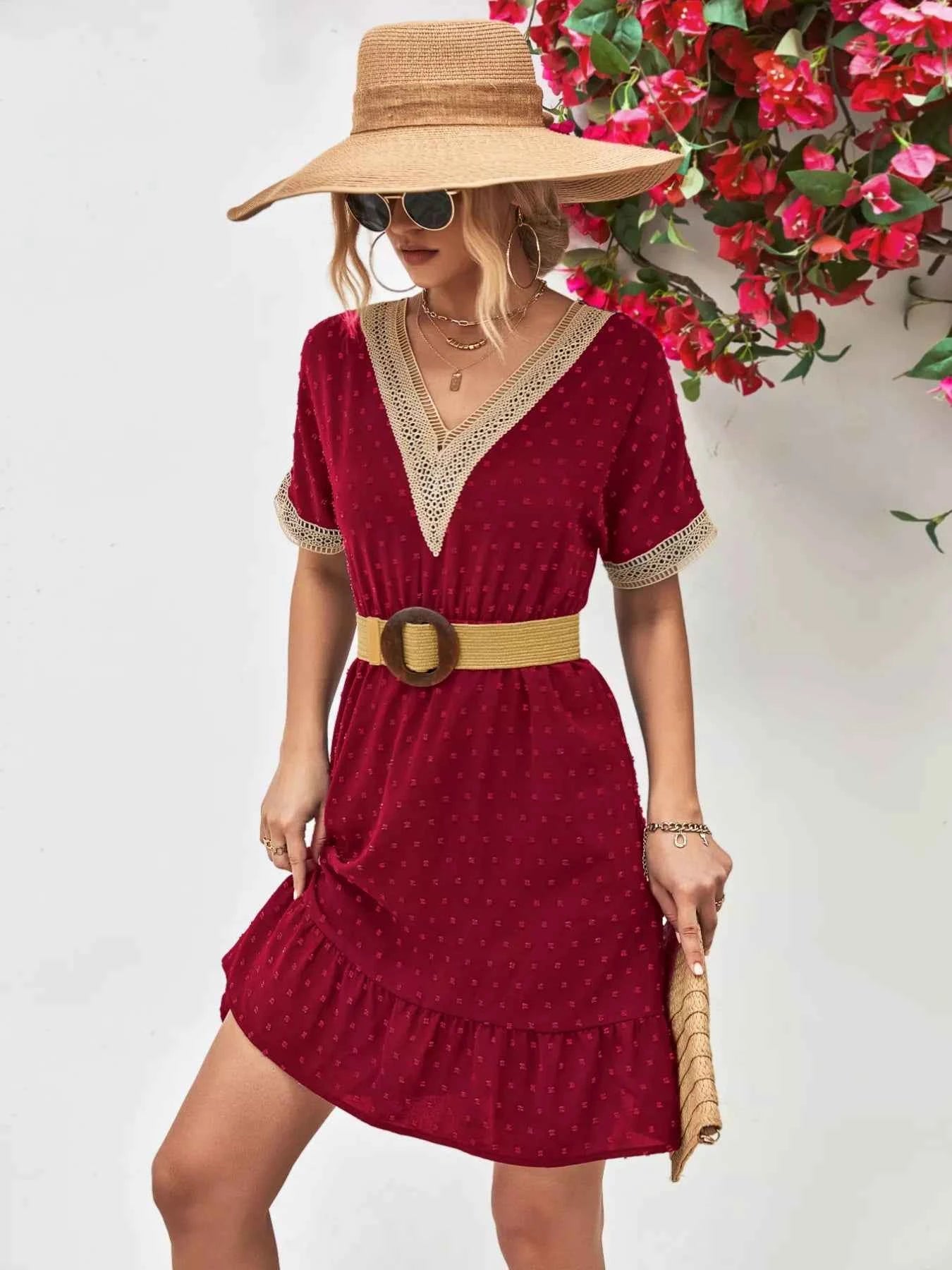 V-Neck Swiss Dot Ruffle Hem Mini Dress f3b37420-ca49-4b7c-afc5-dfc82b91c1b7-Max-Origin